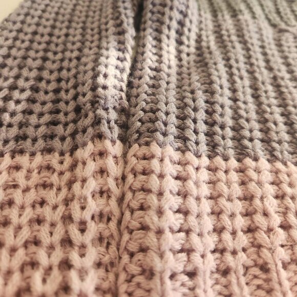 Rare Derek Heart Sz S off-shoulder Chunky Knit Sweater Pink Gray Tie Back Chic - Picture 8 of 10